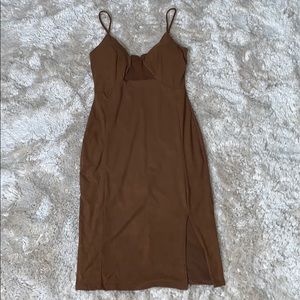 Brown suede midi dress